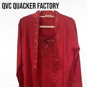 QVC QUACKER FACTORY 2-in-1 Pink Sequin TANK TOP JACKET SET Ladies Small NWOT